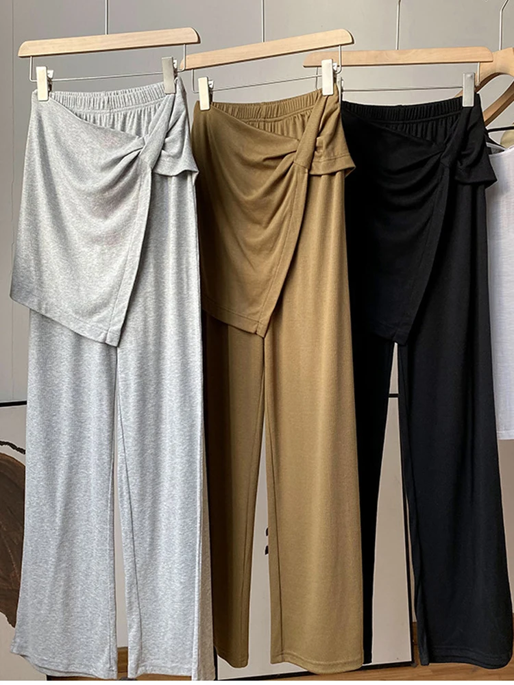 Women Straight Pants Korean Style Elastic Waist Splicing Female Trousers Spring Autumn Simple Fashion Asymmetry Ladies Pants
Women Straight Pants Korean Style Elastic Waist Splicing Female Trousers Spring Autumn Simple Fashion Asymmetry Ladies Pants