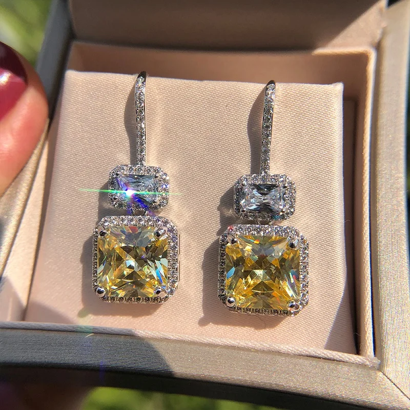 Luxury Famous Design Women Sparkling AAA+ White Yellow Zircon Drop Earrings For Ladies Wedding Dangle Earrings pendientes mujer
Luxury Famous Design Women Sparkling AAA+ White Yellow Zircon Drop Earrings For Ladies Wedding Dangle Earrings pendientes mujer