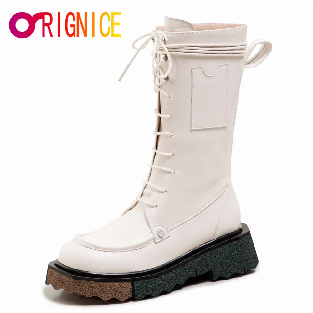 Женские ботинки до середины икры Orignice, мотоциклетные Нескользящие ботинки на толстой нескользящей подошве, на шнуровке, с круглым носком, Весенняя натуральная кожаная обувь
Женские ботинки до середины икры Orignice, мотоциклетные Нескользящие ботинки на толстой нескользящей подошве, на шнуровке, с круглым носком, Весенняя натуральная кожаная обувь