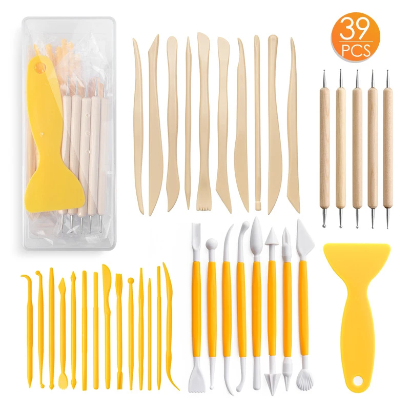 39pcs Wooden Polymer Clay Pottery Play Dough Modeling Tools Plastic Crafts Clay Modeling Tool for Cake Fondant Decoration
39pcs Wooden Polymer Clay Pottery Play Dough Modeling Tools Plastic Crafts Clay Modeling Tool for Cake Fondant Decoration