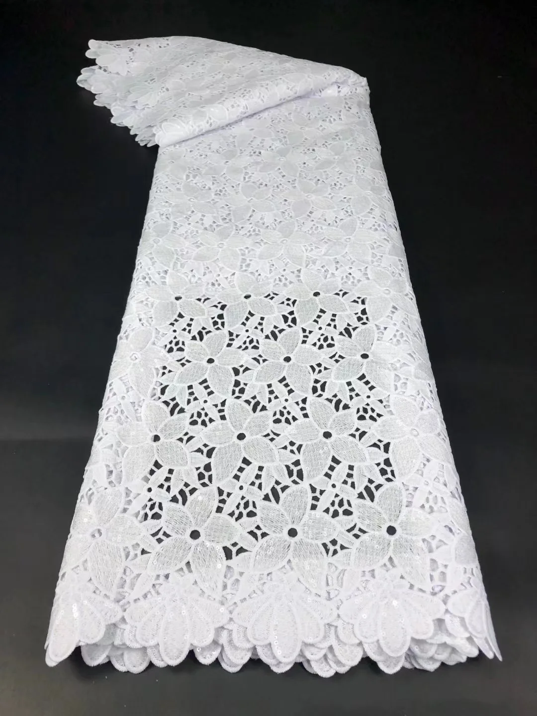 Pure White High Quality African Lace Fabric Punch Guipure Cord Lace With Sequins French Water Soluble For Festival Dress KR21132
Pure White High Quality African Lace Fabric Punch Guipure Cord Lace With Sequins French Water Soluble For Festival Dress KR21132