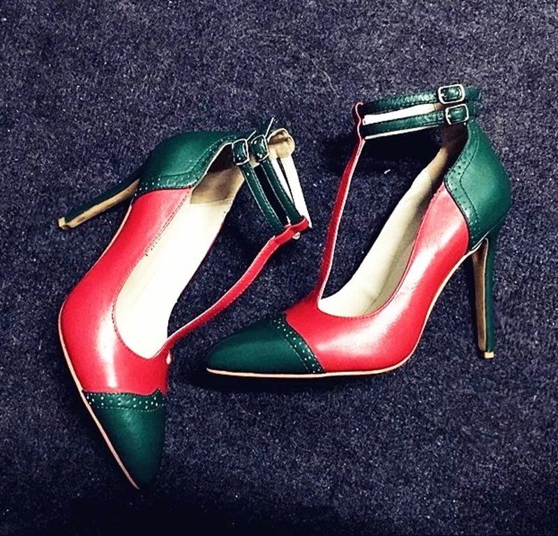 Sexy Stiletto Heel Pumps T Strap Pointed Toe Patchwork Spring Shoes Genuine Leather Ankle Buckle Wedding Shoes Bride
Sexy Stiletto Heel Pumps T Strap Pointed Toe Patchwork Spring Shoes Genuine Leather Ankle Buckle Wedding Shoes Bride
