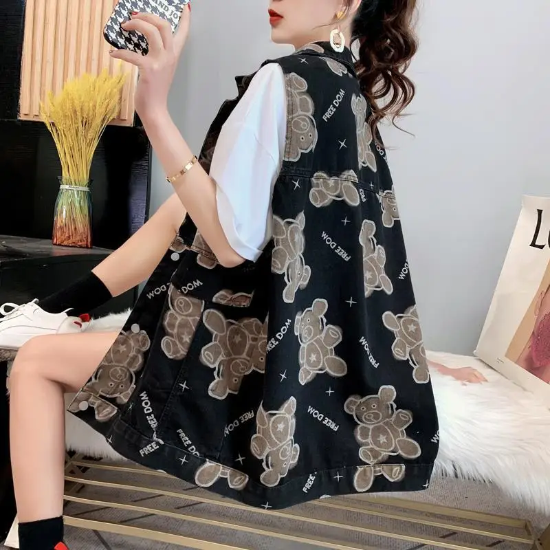 New Spring Autumn Loose Printing Ladies Denim Waistcoat Mid Long Outer Wear All-Match Female Vest Jacket Cowboy Vest Women
New Spring Autumn Loose Printing Ladies Denim Waistcoat Mid Long Outer Wear All-Match Female Vest Jacket Cowboy Vest Women
