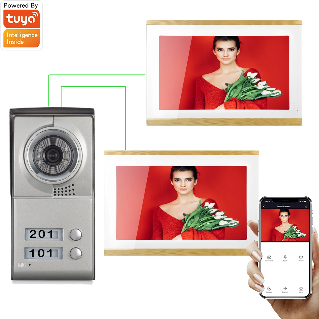 Tuya Smart 10 Inch Wireless Wifi Smart IP Video Doorbell Intercom System ,2xTouch Screen Monitor with 1 Wired Door Phone Camera
Tuya Smart 10 Inch Wireless Wifi Smart IP Video Doorbell Intercom System ,2xTouch Screen Monitor with 1 Wired Door Phone Camera