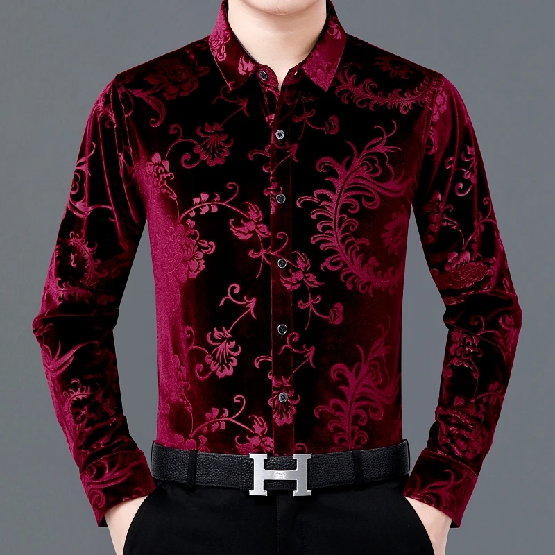 High Quality Man Velvet Clothes Autumn Male Floral Dresses Long Sleeve Pleuche Shirts
High Quality Man Velvet Clothes Autumn Male Floral Dresses Long Sleeve Pleuche Shirts