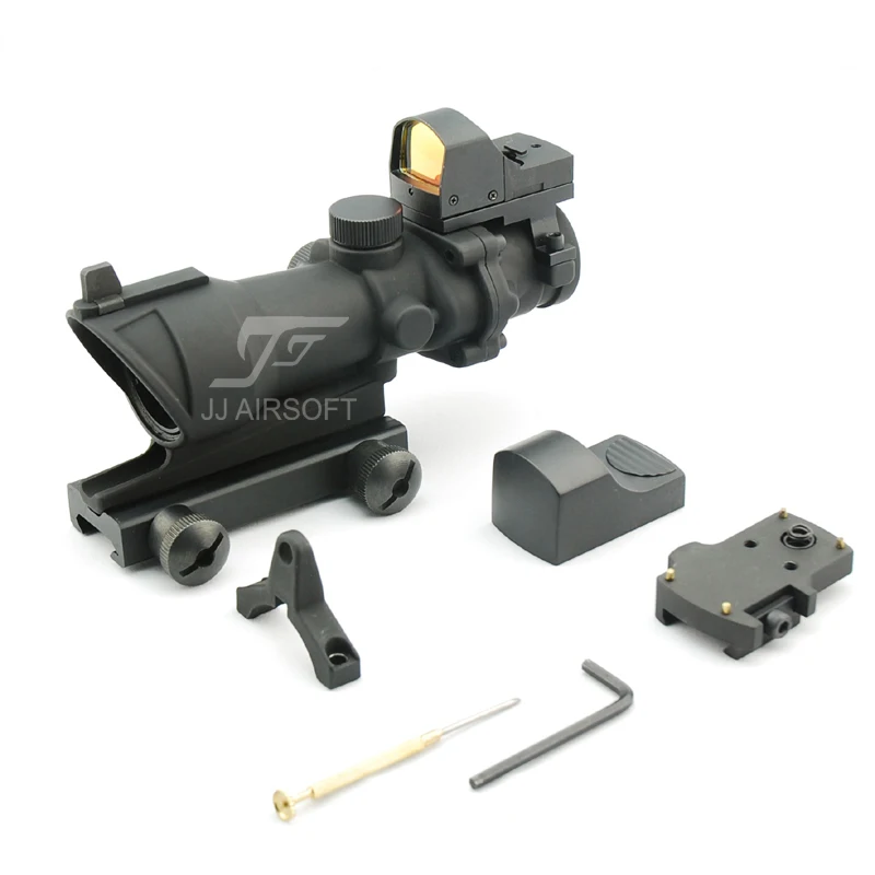 JJ Airsoft ACOG Style 4x32 Scope with Docter Mini Red Dot Light Sensor (Black/Tan) FREE SHIPPING
JJ Airsoft ACOG Style 4x32 Scope with Docter Mini Red Dot Light Sensor (Black/Tan) FREE SHIPPING