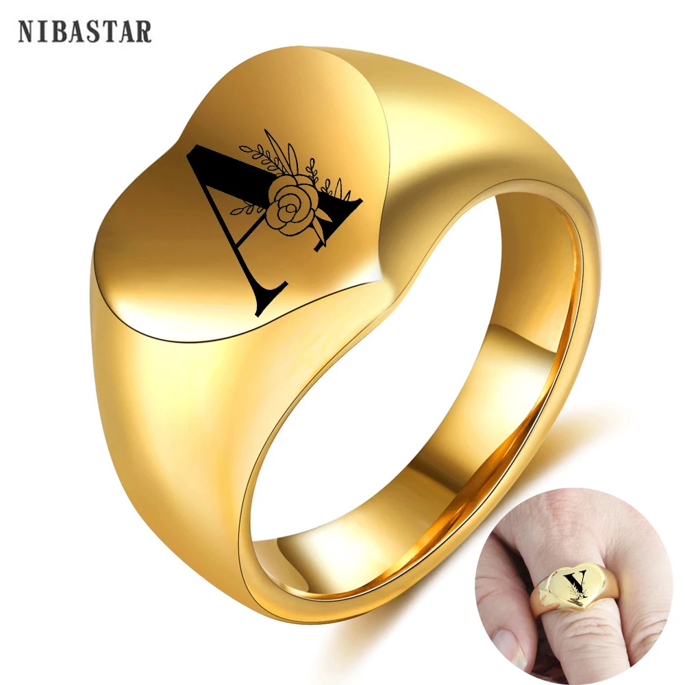 NIBASTAR Heart Seal Letters Ring For Men Stainless Steel Engrave Flower A-Z Ring Custom Finger Jewelry Accessory Party Gift
NIBASTAR Heart Seal Letters Ring For Men Stainless Steel Engrave Flower A-Z Ring Custom Finger Jewelry Accessory Party Gift
