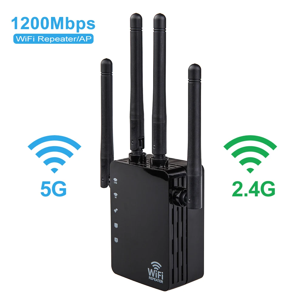 1200Mbps Wifi Repeater Dual Band AC 2.4G / 5G Bridge Connection Signal Amplifier For Router PC Laptop Mobile phone Net Work
1200Mbps Wifi Repeater Dual Band AC 2.4G / 5G Bridge Connection Signal Amplifier For Router PC Laptop Mobile phone Net Work
