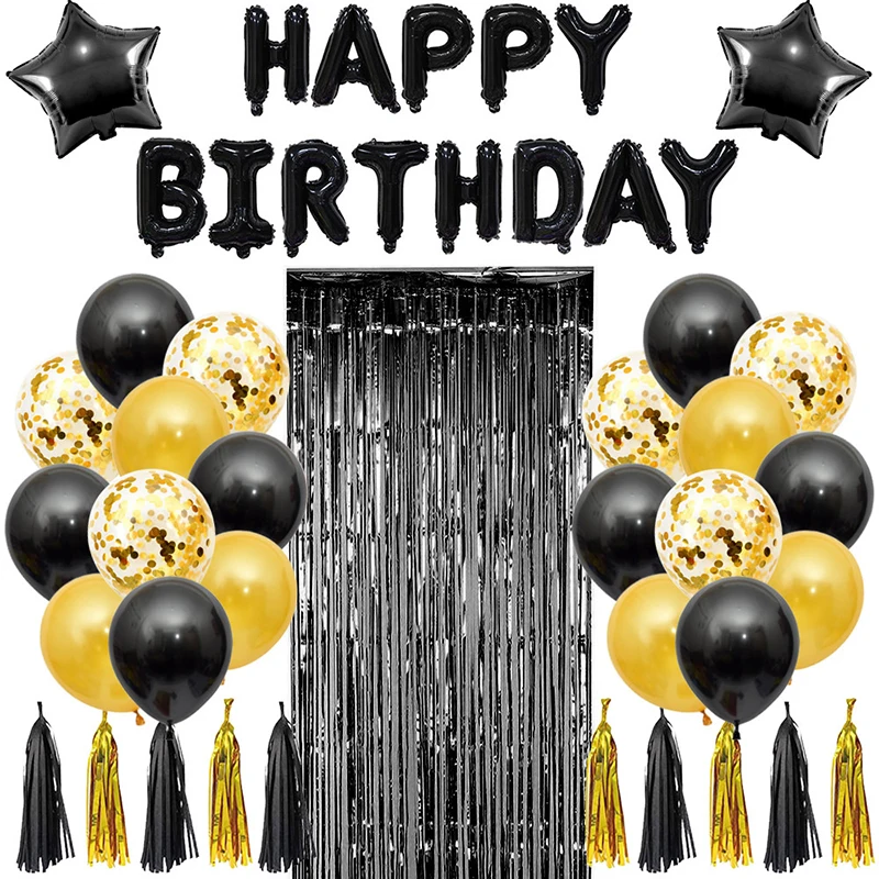47Pcs/Pack Black Gold Latex Balloon Foil Fringe Curtain Tassel Happy Birthday Letters Balloons Boys Girls Home Party Decoration
47Pcs/Pack Black Gold Latex Balloon Foil Fringe Curtain Tassel Happy Birthday Letters Balloons Boys Girls Home Party Decoration