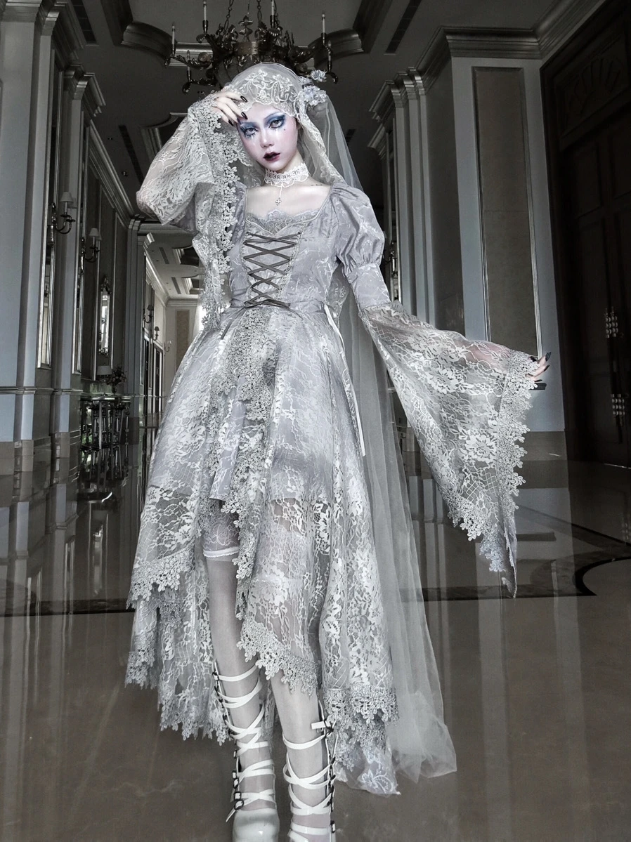 Original Design Rose Funeral Palace Flare Long Sleeve Asymmetric Long Dress White Gothic Dirty Dyeing Lace Court Classical Dress
Original Design Rose Funeral Palace Flare Long Sleeve Asymmetric Long Dress White Gothic Dirty Dyeing Lace Court Classical Dress