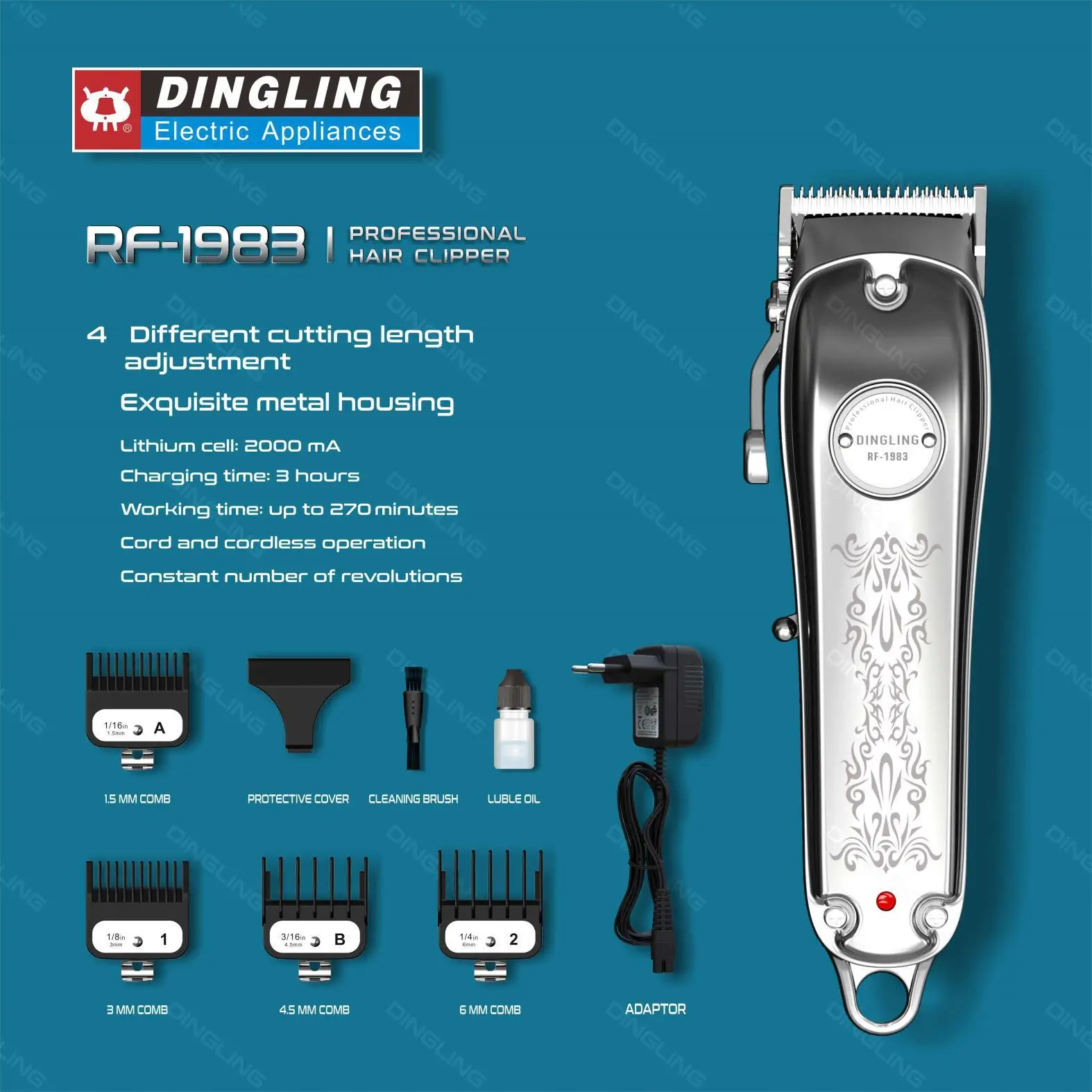 DingLing 1983 Original 2 Speed Professional Hair Trimmer For Men Hairdressing Hair Clipper Pro Electric Hair Cutting Machine
DingLing 1983 Original 2 Speed Professional Hair Trimmer For Men Hairdressing Hair Clipper Pro Electric Hair Cutting Machine