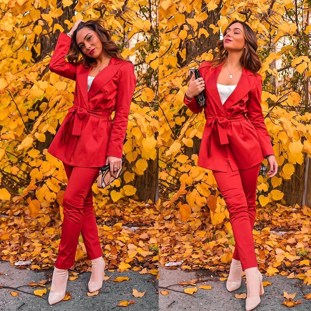 Red Peaked Lapel Suits Double Breasted Orange Jacket With Belt 2 Pieces Set Fashion Deep V Neck Custom Made Dress
Red Peaked Lapel Suits Double Breasted Orange Jacket With Belt 2 Pieces Set Fashion Deep V Neck Custom Made Dress