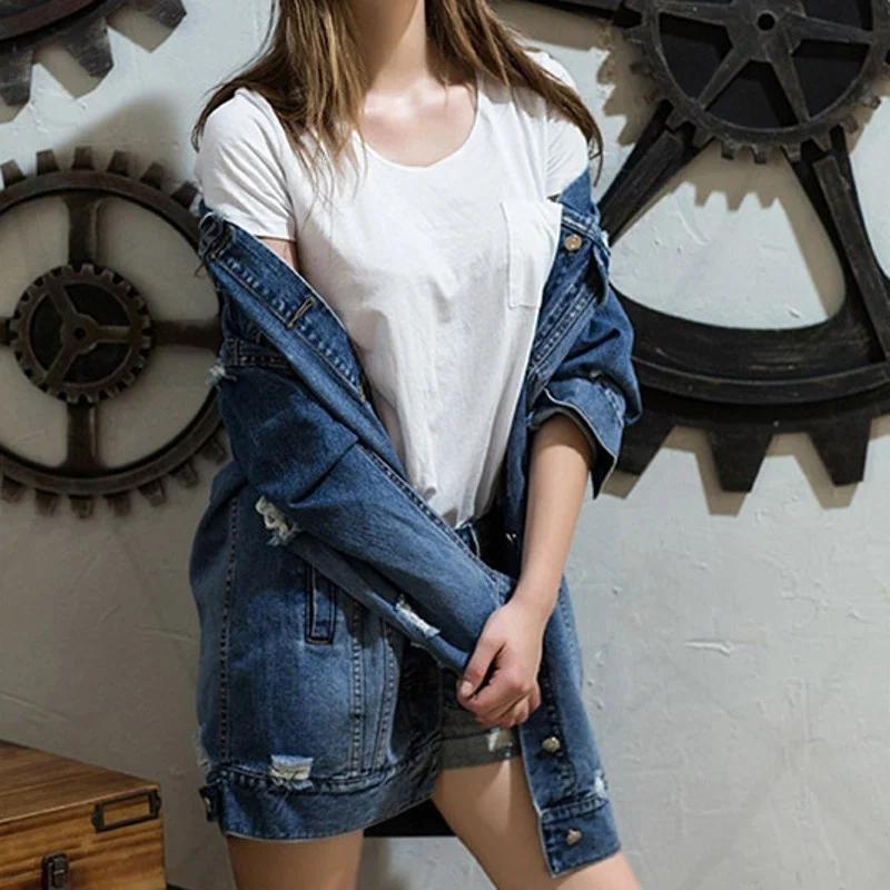 Friend Boy Style Motobiker Hole Ripped Wash Denim Jackets Medium Length Batwing Sleeve Single Breasted Loose Fit Female Jackets
Friend Boy Style Motobiker Hole Ripped Wash Denim Jackets Medium Length Batwing Sleeve Single Breasted Loose Fit Female Jackets