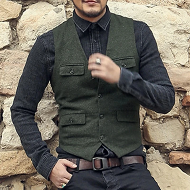 Men's Suit Vest Army Green Black Woolen Tweed Multi-Pockets Slim Fit Casual Formal Groomman Clothing For Wedding Best Man
Men's Suit Vest Army Green Black Woolen Tweed Multi-Pockets Slim Fit Casual Formal Groomman Clothing For Wedding Best Man