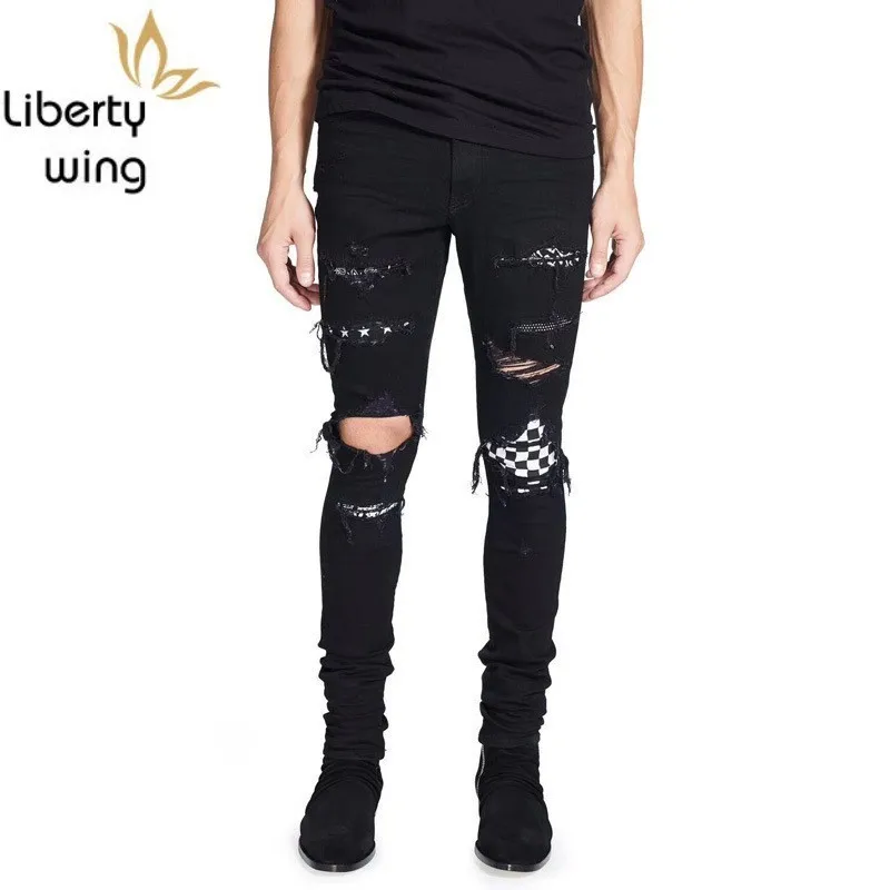 High Street Fashion Mens Black Large Size Hole Hip Hop Broken Punk Pants Patch Skinny Ripped Jeans For Men
High Street Fashion Mens Black Large Size Hole Hip Hop Broken Punk Pants Patch Skinny Ripped Jeans For Men