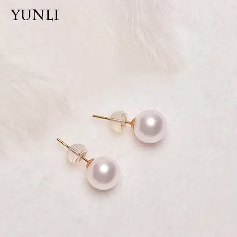 YUNLI gerçek 18K altın doğal tatlı su incisi saplama küpe saf AU750 altın küpe pimleri kadınlar için güzel takı hediye EA015