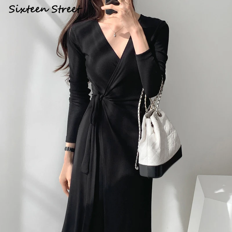 Dress for Women Winter Autumn V Neck Cross Strap High Waist Slim Long Sleeve Knitted Vestido De Mujer Korean Fashion Sweater
Dress for Women Winter Autumn V Neck Cross Strap High Waist Slim Long Sleeve Knitted Vestido De Mujer Korean Fashion Sweater
