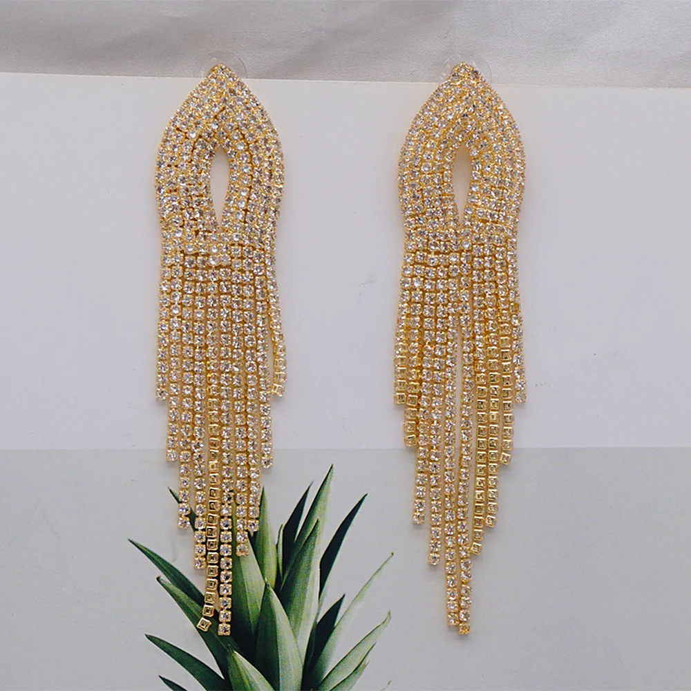 Fashion Luxury Shiny Rhinestone Long Tassel Dangle Earrings Female Earrings Accessories Party Wedding Gift
Fashion Luxury Shiny Rhinestone Long Tassel Dangle Earrings Female Earrings Accessories Party Wedding Gift