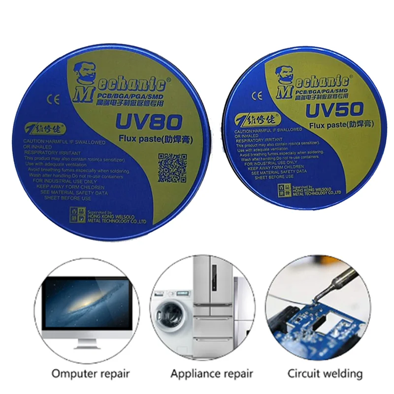 Флюс-паста MECHANIC-UV80 UV50, Неочищенный паяльный оловянный припой, флюс для ремонта материнской платы телефона BGA SMD SMT
Флюс-паста MECHANIC-UV80 UV50, Неочищенный паяльный оловянный припой, флюс для ремонта материнской платы телефона BGA SMD SMT