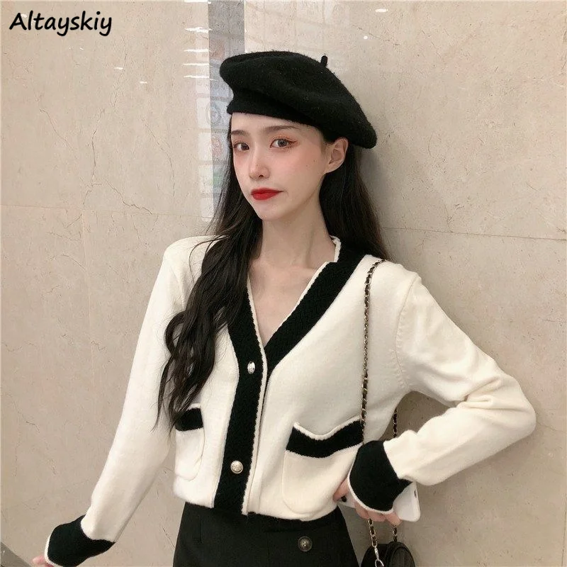 Sweaters Women V-Neck Patchwork Long Sleeve Knitting Fashion All-match Elegant Temperament Casual Feminino Cardigan Korean Style
Sweaters Women V-Neck Patchwork Long Sleeve Knitting Fashion All-match Elegant Temperament Casual Feminino Cardigan Korean Style