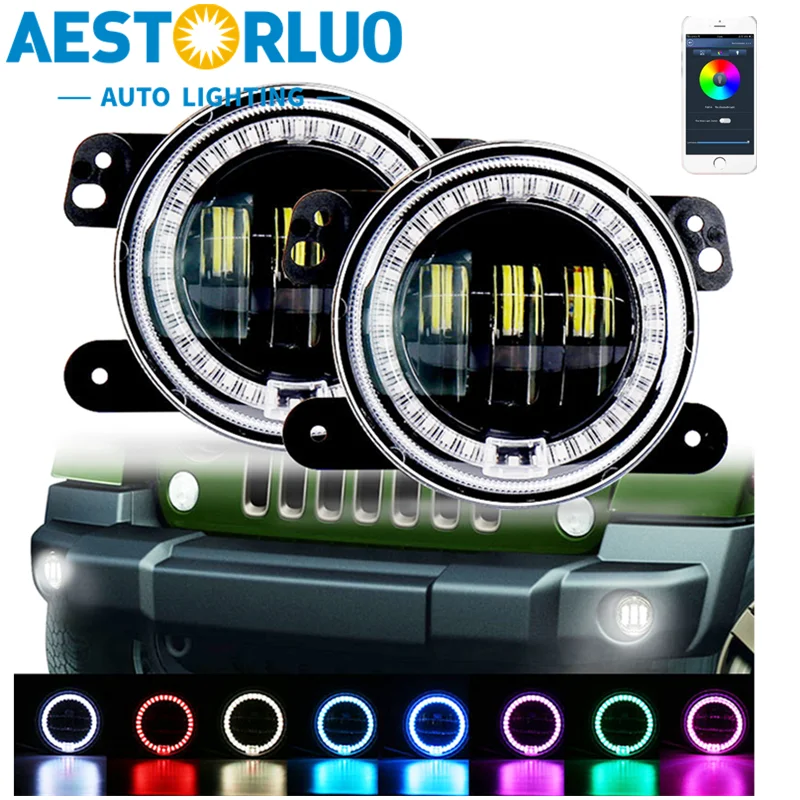 AESTORLUO 2pcs Factory Supply 4 Inch 4" RGB Halo Ring Round LED Fog Light APP Control Front Bumper Headlight For JEEP Wrangler
AESTORLUO 2pcs Factory Supply 4 Inch 4" RGB Halo Ring Round LED Fog Light APP Control Front Bumper Headlight For JEEP Wrangler