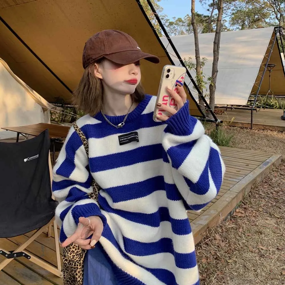 Woman stripe Sweaters Autumn Winter 2022 New Pullovers Long Sleeve O-Neck Loose Knitted Korean Tops Casual Preppy Style Jumper
Woman stripe Sweaters Autumn Winter 2022 New Pullovers Long Sleeve O-Neck Loose Knitted Korean Tops Casual Preppy Style Jumper