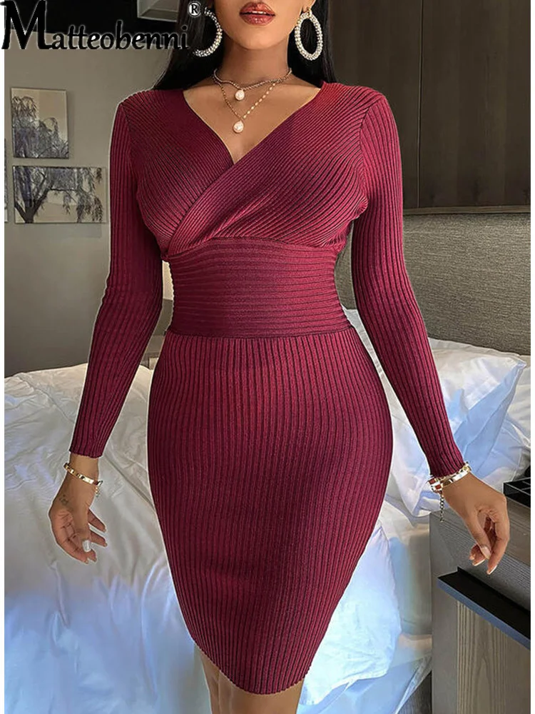 Women Spring Autumn Solid Color Pencil Dresses Ladies V-Neck Elastic Waist Sexy Slim Hips Mini Knitted Dress For Women Vestidos
Women Spring Autumn Solid Color Pencil Dresses Ladies V-Neck Elastic Waist Sexy Slim Hips Mini Knitted Dress For Women Vestidos