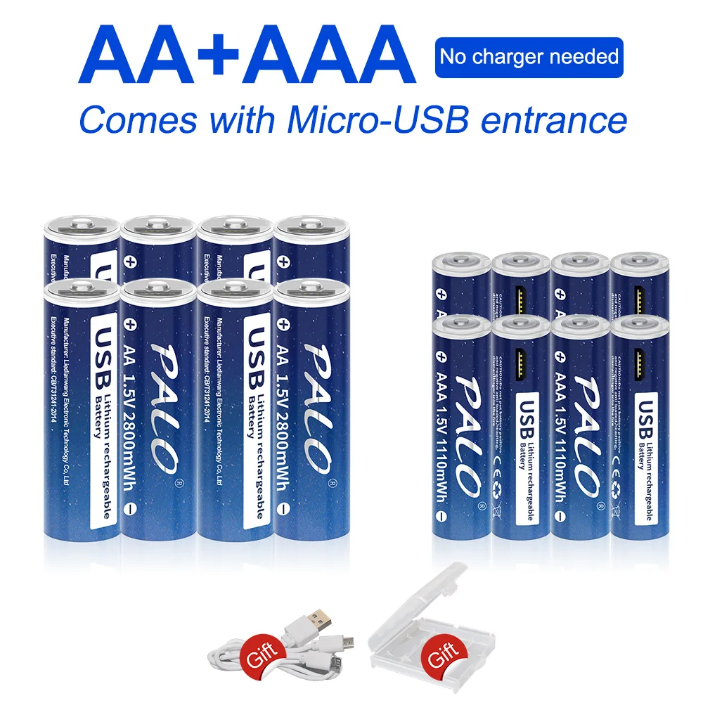 PALO 1.5V USB Li-ion AAA Rechargeable Battery 1110mWh 3A AAA 1.5V Lithium Rechargeable Battery For Remote Control Mouse Toy MP3
PALO 1.5V USB Li-ion AAA Rechargeable Battery 1110mWh 3A AAA 1.5V Lithium Rechargeable Battery For Remote Control Mouse Toy MP3