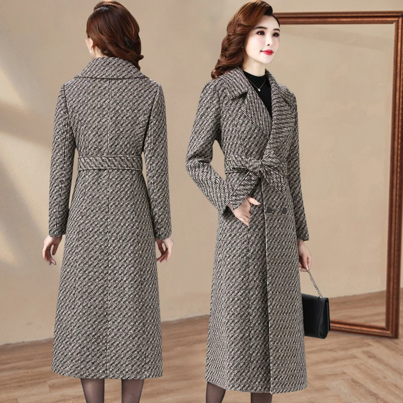 Winter Women Woolen Coat 2023 New Belt Long Thick Cashmere Wool Outerwear Female Slim Vintage Houndstooth Wool Coat Oversize 6XL
Winter Women Woolen Coat 2023 New Belt Long Thick Cashmere Wool Outerwear Female Slim Vintage Houndstooth Wool Coat Oversize 6XL