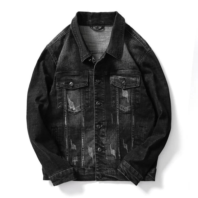 Autumn Mens High Quality Lapel Small Fresh Hole Black Denim Jacket Loose Button Slim Personality Single-breasted High-end Casual
Autumn Mens High Quality Lapel Small Fresh Hole Black Denim Jacket Loose Button Slim Personality Single-breasted High-end Casual