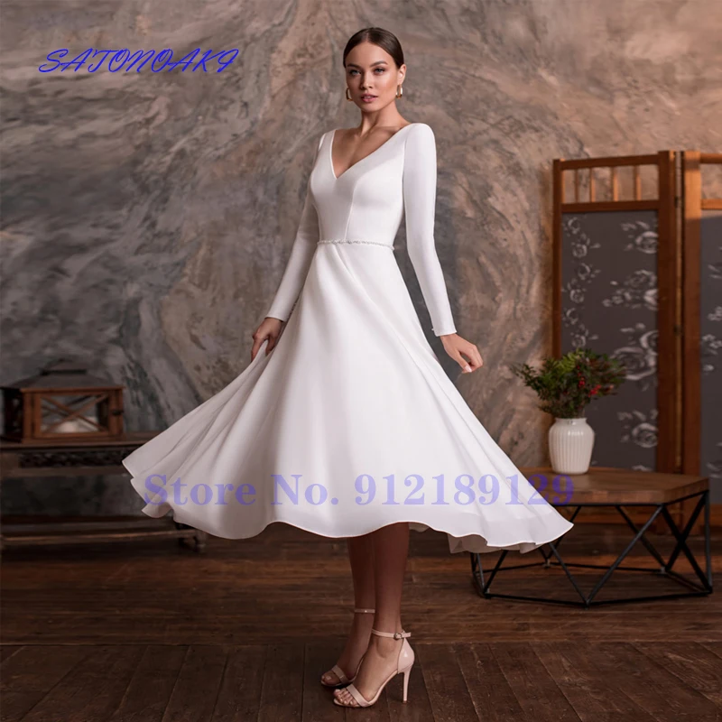 Vestidos De Noiva 2024 Short Wedding Dresses Sexy V Neck Long Sleeves Beading Belt A Line Simple Bridal Gown Robe Mariée France
Vestidos De Noiva 2024 Short Wedding Dresses Sexy V Neck Long Sleeves Beading Belt A Line Simple Bridal Gown Robe Mariée France