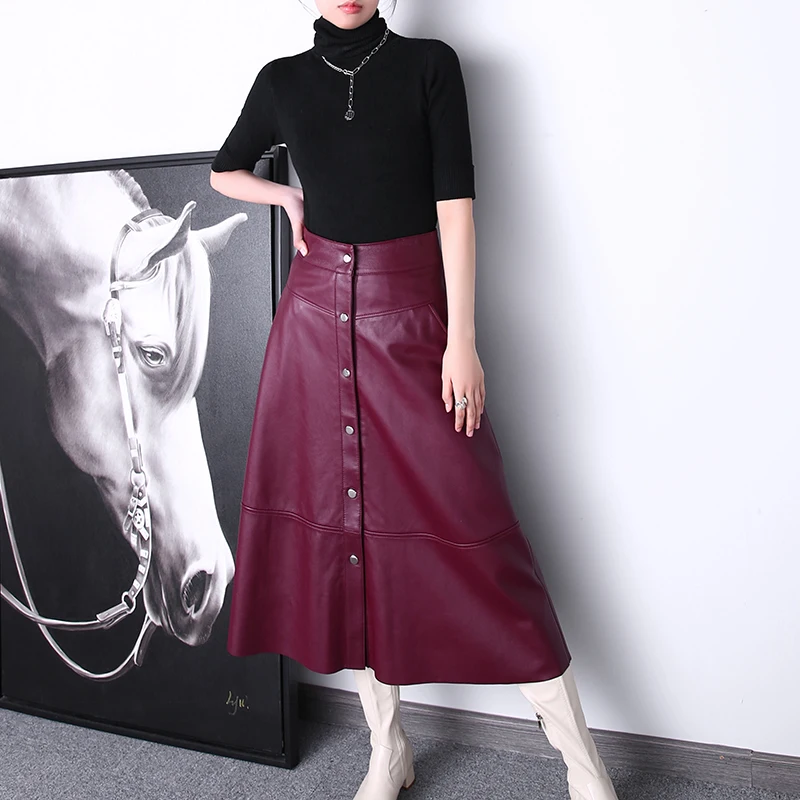 RYS1346 Women Maxi Skirt Femme Genuine Leather Side Pocket Buttons A-line Long Jupe Stylish Garment Wine Red Faldas Largas Mujer
RYS1346 Women Maxi Skirt Femme Genuine Leather Side Pocket Buttons A-line Long Jupe Stylish Garment Wine Red Faldas Largas Mujer