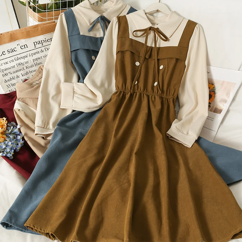 Vintage Patchwork Turndown collar Woman Dress Korean High Waist Solid Casual A-line Dress 2022 Spring Long-Sleeved Dresses
Vintage Patchwork Turndown collar Woman Dress Korean High Waist Solid Casual A-line Dress 2022 Spring Long-Sleeved Dresses