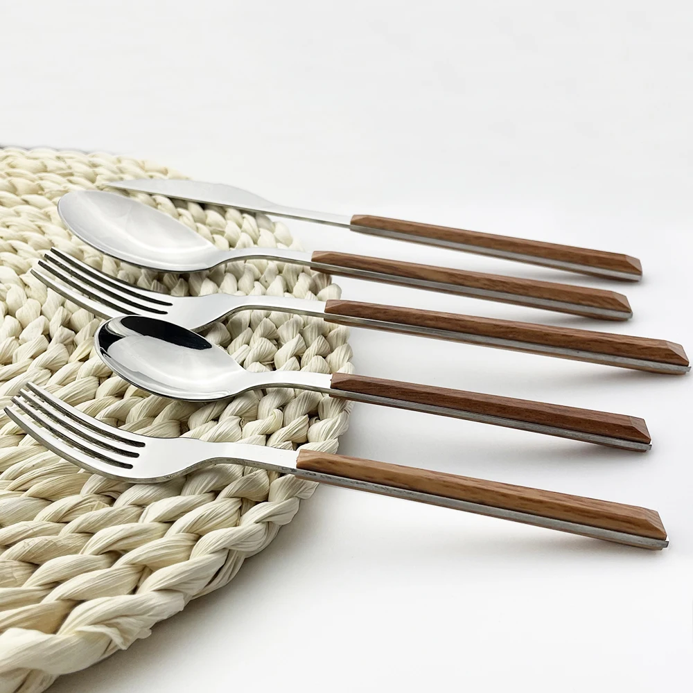 Mirror Dinnerware Glossy Silver Stainless Steel Set Knife Fork Dessert Spoons Wood Texture Flatware Set Sliverware Tableware Set
Mirror Dinnerware Glossy Silver Stainless Steel Set Knife Fork Dessert Spoons Wood Texture Flatware Set Sliverware Tableware Set