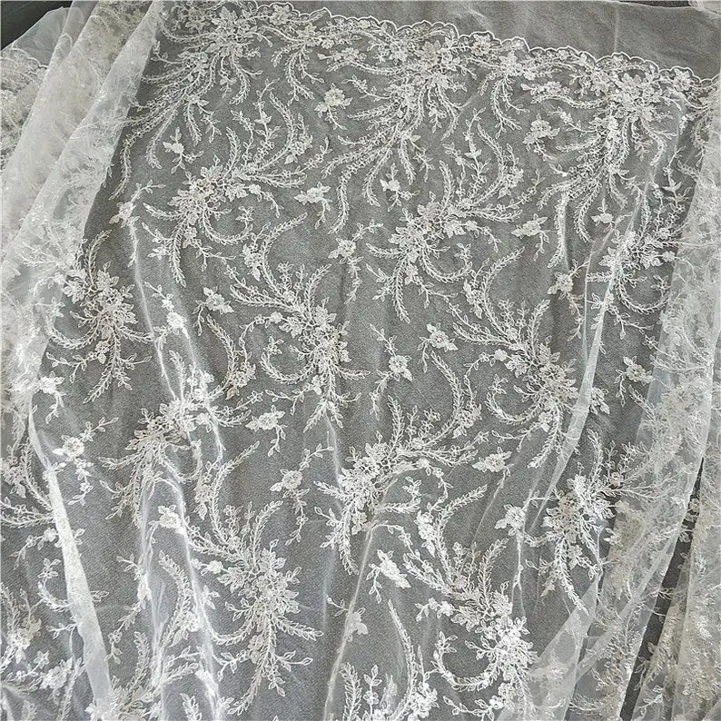 Off White Bridal Fabric, Exquisite Flower Applique Fabric, Embroidered Sequins Tulle Lace Fabric
Off White Bridal Fabric, Exquisite Flower Applique Fabric, Embroidered Sequins Tulle Lace Fabric