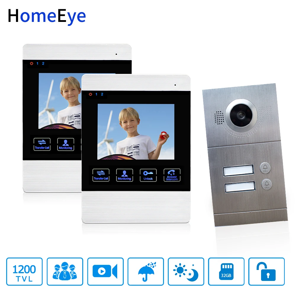 4'' 4-Wired Video Door Phone Video Intercom Multi-Apartments Door Access Control System for 2 Separate Family Door Bell OSD Menu
4'' 4-Wired Video Door Phone Video Intercom Multi-Apartments Door Access Control System for 2 Separate Family Door Bell OSD Menu