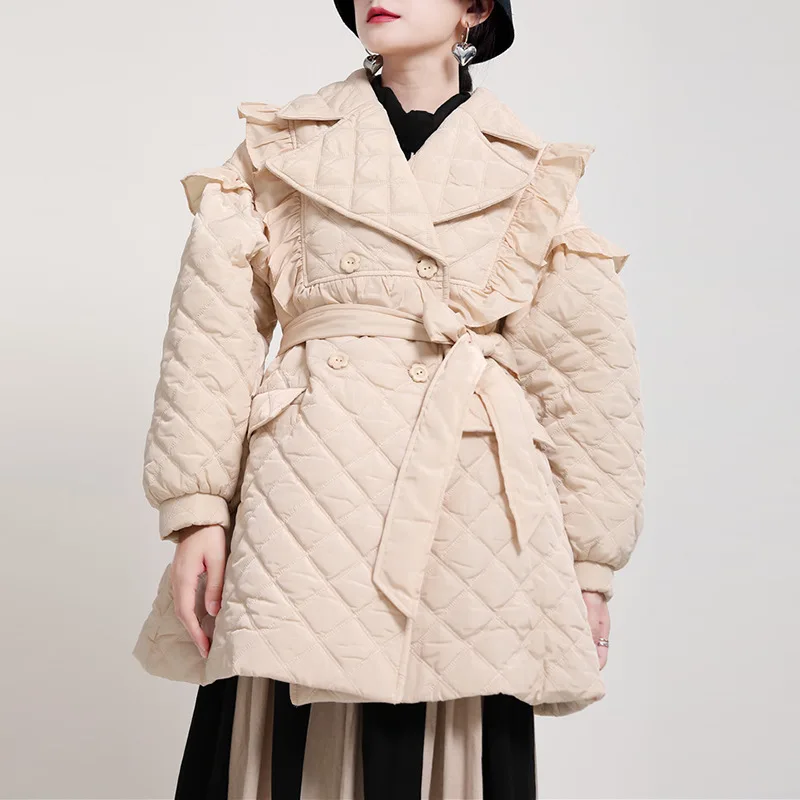 Female Nice Pop Winter Retro Wood Ears Oversized Double Breasted Cotton Padded Jacket For Ladies Lace Up Solid Color Warm Coat
Female Nice Pop Winter Retro Wood Ears Oversized Double Breasted Cotton Padded Jacket For Ladies Lace Up Solid Color Warm Coat
