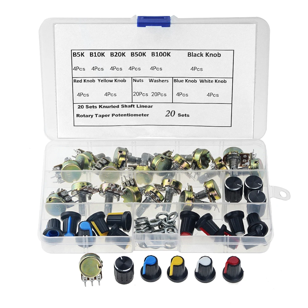 WH148 Potentiometer Kit B5K 10K 20K 50K 100K Linear Taper Rotary Potentiometer Resistor Set 3Pin With Cap
WH148 Potentiometer Kit B5K 10K 20K 50K 100K Linear Taper Rotary Potentiometer Resistor Set 3Pin With Cap