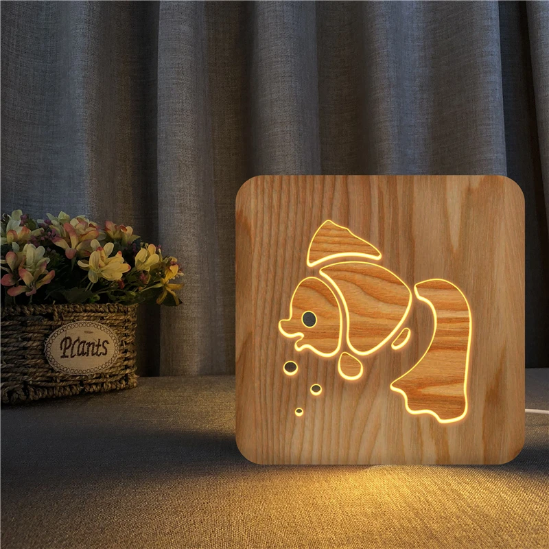 Wood night light anime Cute Fish lamp USB LED Table Lights Wood baby night light for child's Room Decoration led night lamp
Wood night light anime Cute Fish lamp USB LED Table Lights Wood baby night light for child's Room Decoration led night lamp