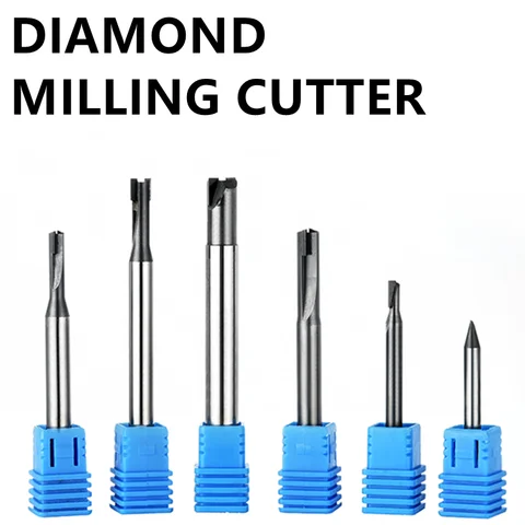 Diamond Cnc Milling Cutter Small Size Acrylic PCD Stone Machine Tools Carbide Shank Lathe End Milling PVC Graphite Marble