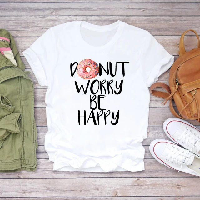Donuts Print Tshirt Dont Worry Be Happy Graphic Funny T Shirt Tee Shirt Femme T-Shirt Summer Tops Streetwear Tops 2021
Donuts Print Tshirt Dont Worry Be Happy Graphic Funny T Shirt Tee Shirt Femme T-Shirt Summer Tops Streetwear Tops 2021