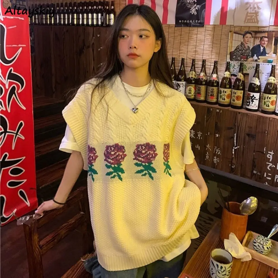 Knitted Sweater Vest Women V-neck Loose Floral Pattern Harajuku Vintage All-match Spring Casual Tops Students Twist College Ins
Knitted Sweater Vest Women V-neck Loose Floral Pattern Harajuku Vintage All-match Spring Casual Tops Students Twist College Ins
