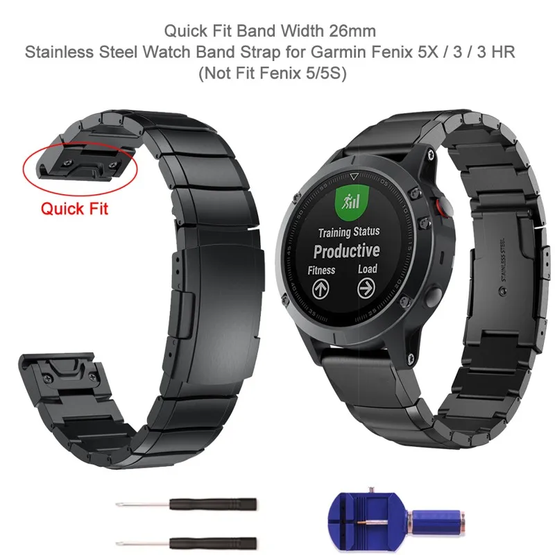 Fenix 6X Wristband 26mm Stainless Steel Metal Quick Fit Watch Band Strap for Garmin Fenix 5X/Fenix 5X Plus/Fenix 3/3 HR/Quatix 3
Fenix 6X Wristband 26mm Stainless Steel Metal Quick Fit Watch Band Strap for Garmin Fenix 5X/Fenix 5X Plus/Fenix 3/3 HR/Quatix 3