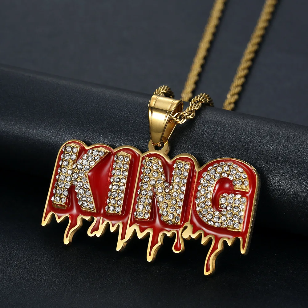 Hip Hop Bling Iced Out Gold Color Stainless Steel KING Letters Pendants Neckalce for Men Rapper Jewelry Drop Shipping
Hip Hop Bling Iced Out Gold Color Stainless Steel KING Letters Pendants Neckalce for Men Rapper Jewelry Drop Shipping