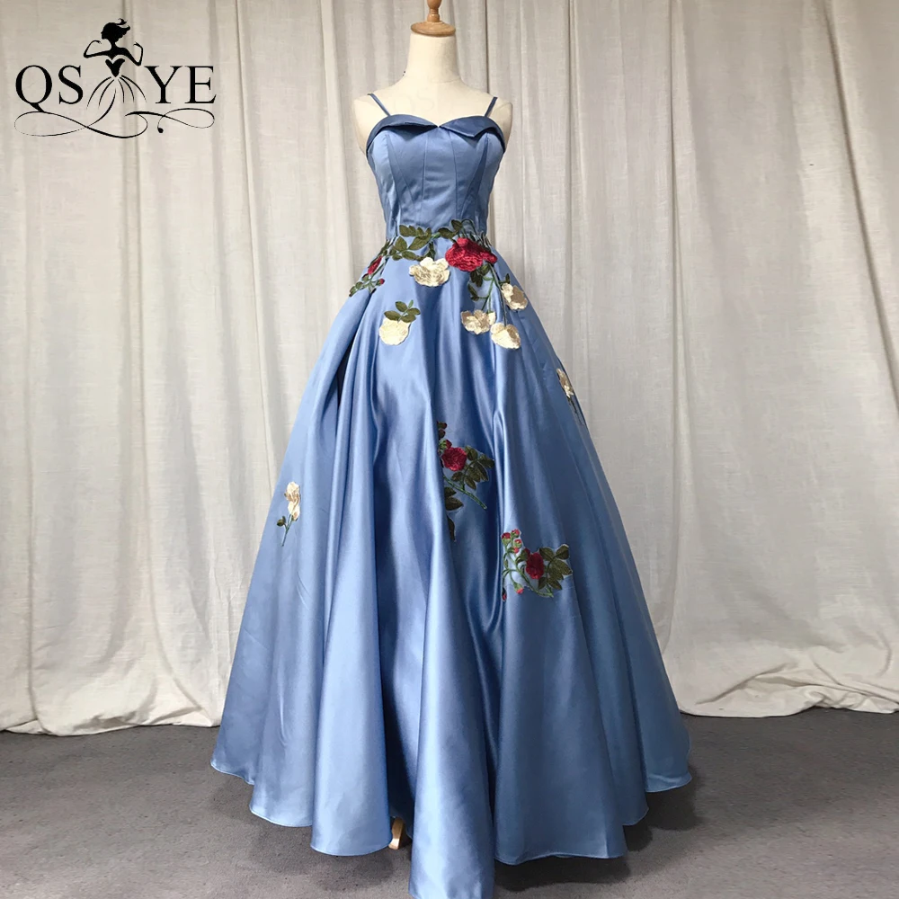 Blue Satin Prom Dresses Puffy Ball Gown Evening Dress Lapel Neck Embroidery Lace Flowers Shoulder Straps Prom Party Gown Lace up
Blue Satin Prom Dresses Puffy Ball Gown Evening Dress Lapel Neck Embroidery Lace Flowers Shoulder Straps Prom Party Gown Lace up