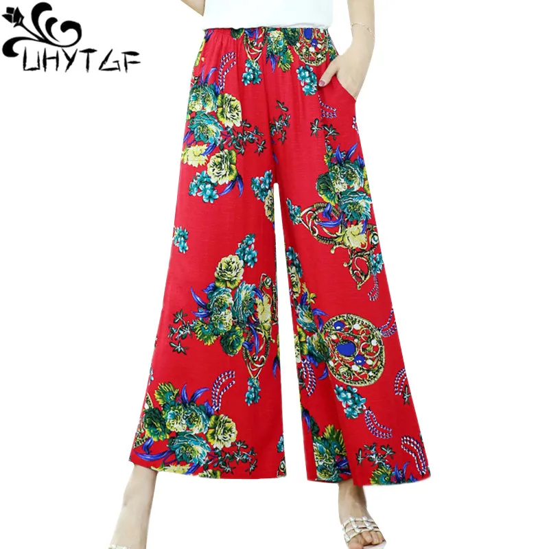 UHYTGF Women's pants High waist vintage printing summer trousers female fashion pockets wide leg loose big size sweatpants 1653
UHYTGF Women's pants High waist vintage printing summer trousers female fashion pockets wide leg loose big size sweatpants 1653
