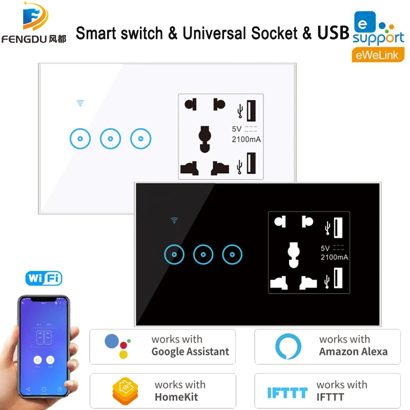 EU/ US/UK/ AU WiFi Socket 5 Pin USB Universal Wall Socket 1/2/3 Gang Smart Touch Light Switch Work with Alexa Google Home
EU/ US/UK/ AU WiFi Socket 5 Pin USB Universal Wall Socket 1/2/3 Gang Smart Touch Light Switch Work with Alexa Google Home