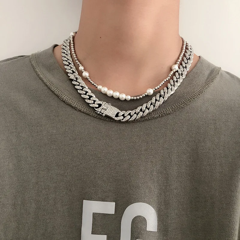 Mens pearl choker necklace silver color stainless steel hip-hop jewelry for eboys iced out cuba chain thick rhinestone pave punk
Mens pearl choker necklace silver color stainless steel hip-hop jewelry for eboys iced out cuba chain thick rhinestone pave punk