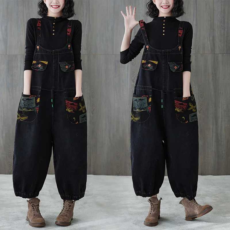 Spring Women Wide Leg Jeans Jumpsuit Fashion Print Sleeveless Black Denim Overalls Summer Lady Casual Loose Suspender Long Pants
Spring Women Wide Leg Jeans Jumpsuit Fashion Print Sleeveless Black Denim Overalls Summer Lady Casual Loose Suspender Long Pants