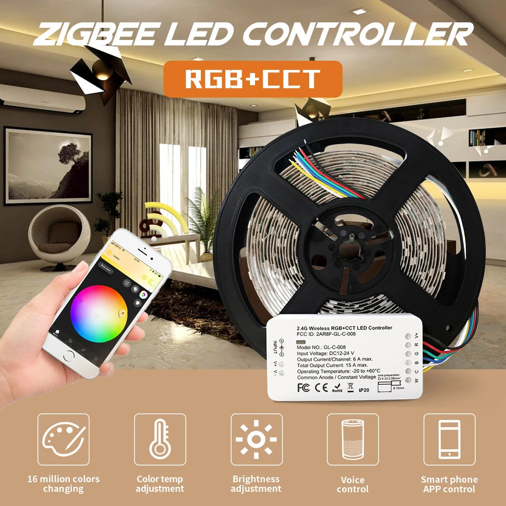 Умный регулятор ZIGBEE RGBCCT, 12/24 В постоянного тока, двойной белый и цветной, регулируемый цвет и яркость, для светодиодной ленсветильник
Умный регулятор ZIGBEE RGBCCT, 12/24 В постоянного тока, двойной белый и цветной, регулируемый цвет и яркость, для светодиодной ленсветильник